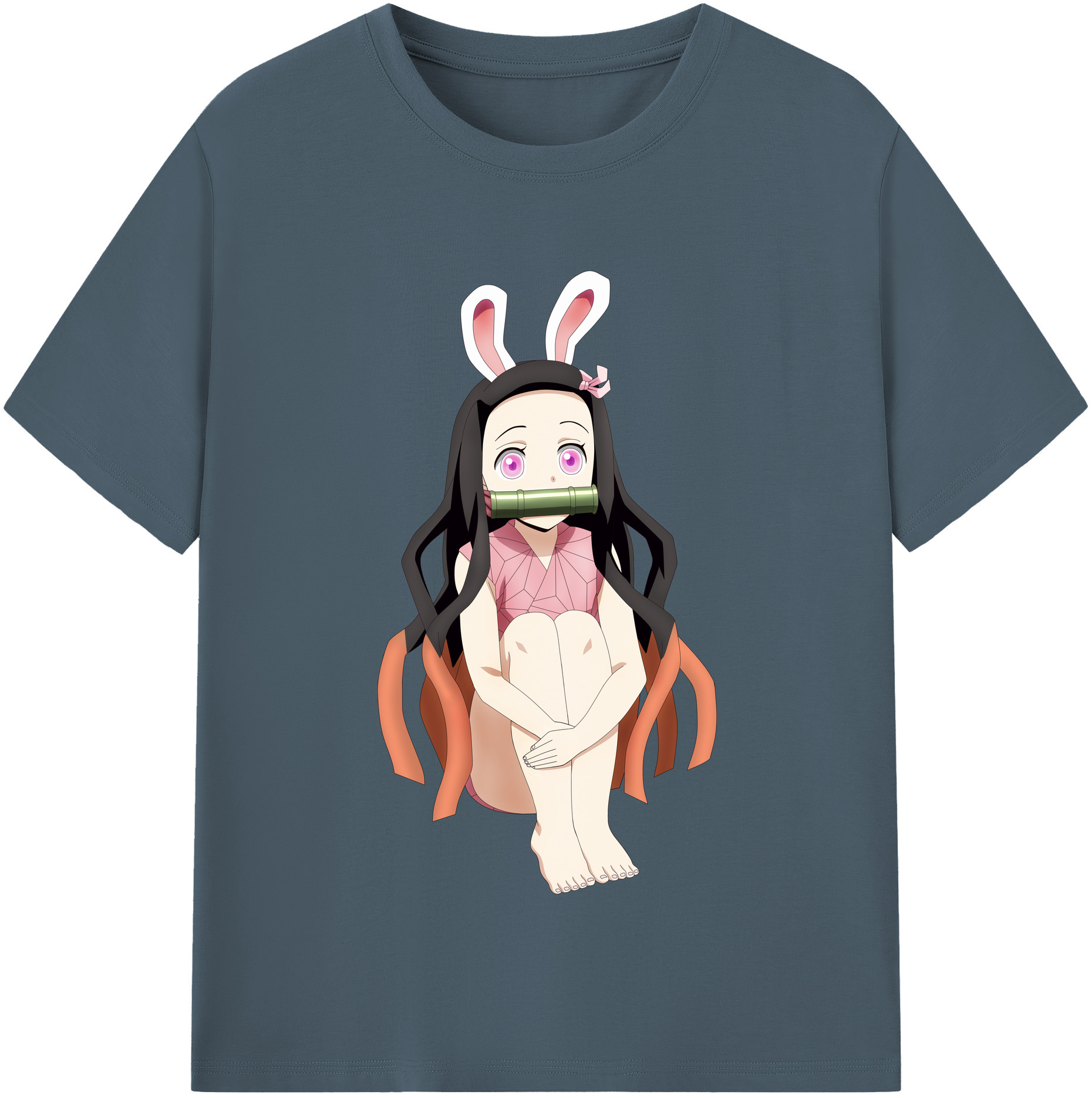 （画像用） 鬼滅の刃（きめつのやいば）竈門 禰󠄀豆子／かまど ねずこ Kamado Nezuko 綿100％半袖Tシャツ（フロントプリント）